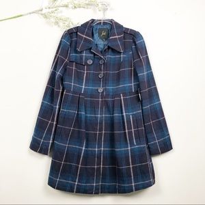 JACK Blue Plaid Women's Pea Coat Size Large